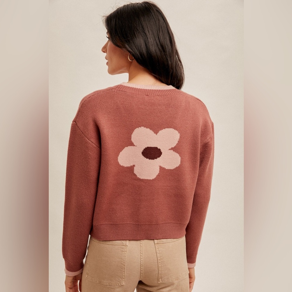 HEM & THREAD Flower Boxy Cardigan L 22” p2p Terra Rose $50 Retail NWT - Picture 10 of 13